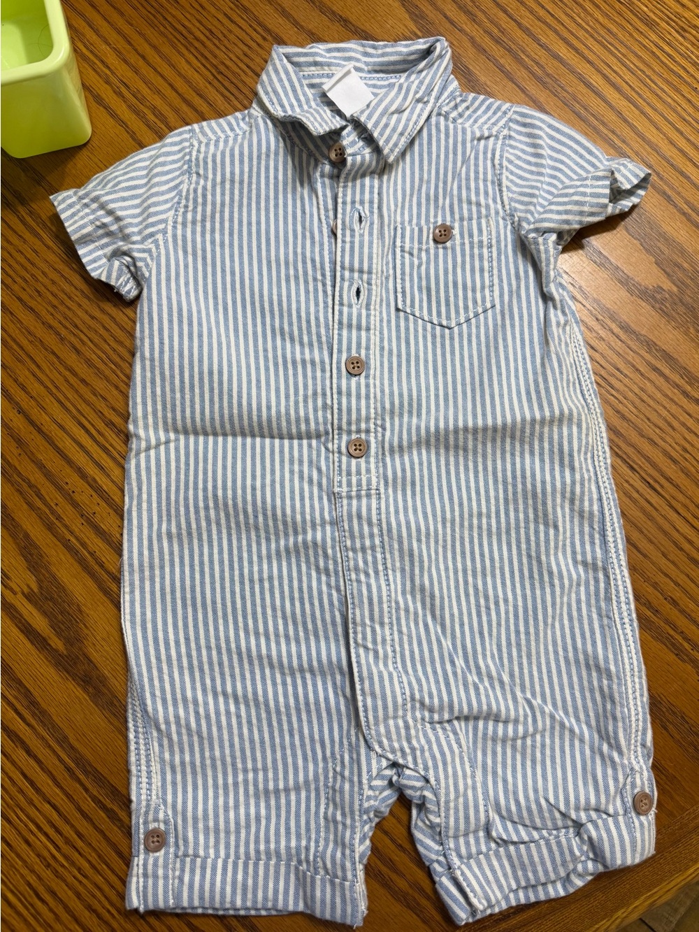 Carter's Light Blue and White Striped Short-Sleeve Romper